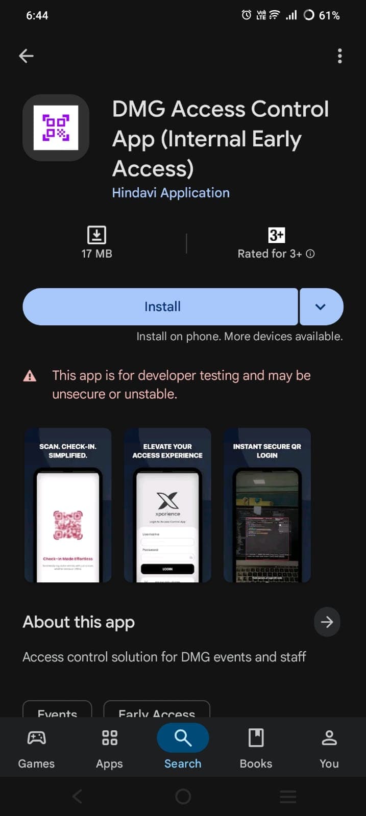 Google Play app page with Install button
